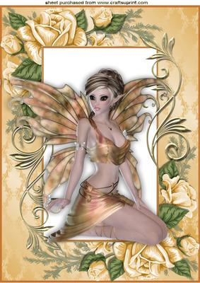 Pretty Fairy in Gold Rose Frame A4