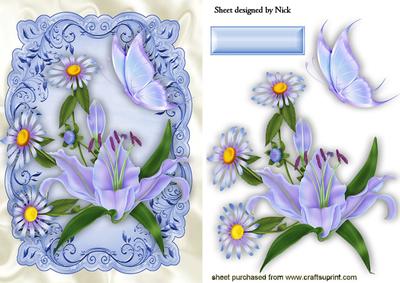 Lilies and Daisies with Butterflies