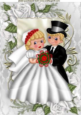 Bride and Groom in White Rose Frame A4
