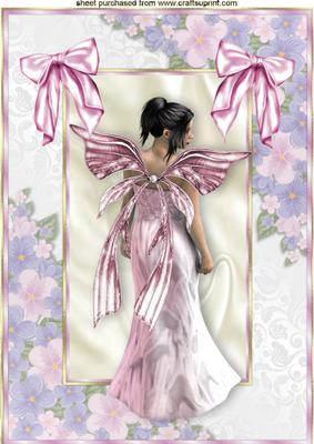 Fantasy Fairy in Pink with Bows in Floral Frame A4
