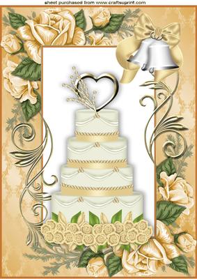 Gold Bells with Pretty Wedding Cake in Rose Frame A4
