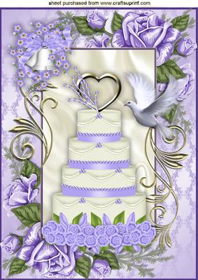 Lilac Wedding Cake with Bells in Rose Frame A4