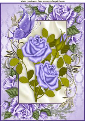 Lilac Roses with Butterfly in Rose Frame A4