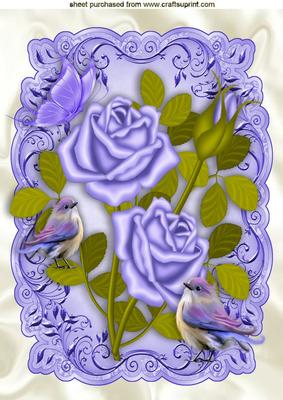 Lilac Roses with Lilac Birds and Butterfly A4
