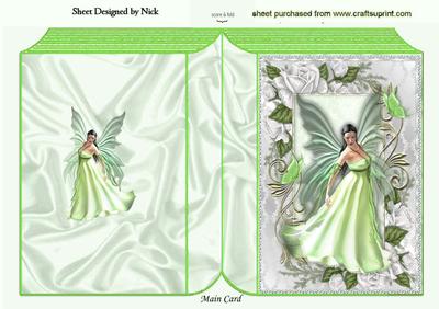 Green Fantasy Fairy in White Rose Frame Folded Book