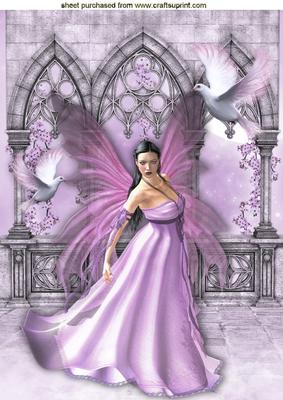 Fantasy Fairy in Lilac with Doves A4