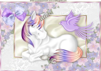 Fantasy Unicorn with Bird in Floral Frame A4