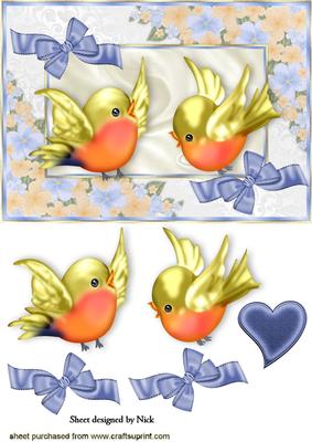 Little Love Birds in a Floral Frame with Heart