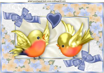 Little Love Birds in a Floral Frame with Heart A4