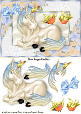 Little Unicorn with Love Birds in a Floral Frame