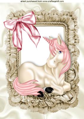 Unicorn with Big Bow in Frilly Frame A4