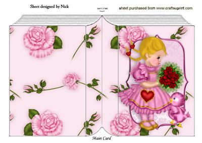 Little Girl Pretty in Pink with Little Bird Folded Book