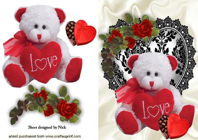 Cuddly Love Teddy Bear on Lace Heart with Chocs
