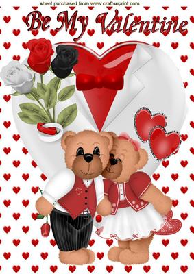 Be My Valentine! Cute Love Teddies on a Heart A4