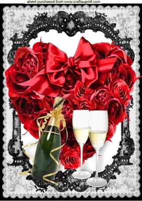 Heart of Red Roses with Champagne A4