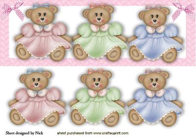 Cute Little Teddy Girls in Dresses with Bows Dl