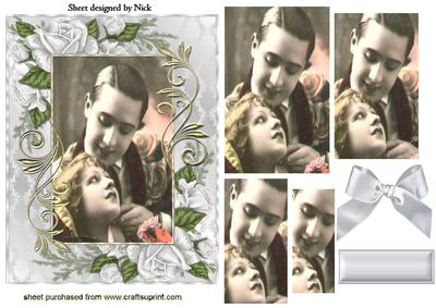 Vintage Lovers in White Rose Frame Ryramids
