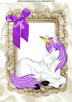Cute Unicorn in Frill Frame with Purple Bow A4