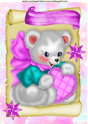 Little Luv Bear on a Scroll with Pink Stars A4
