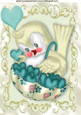 Luv Bird with Lots of Hearts in a Parasol A4