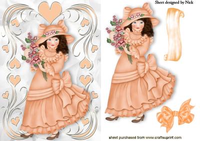 Pretty Vintage Lady in Peach with Bow