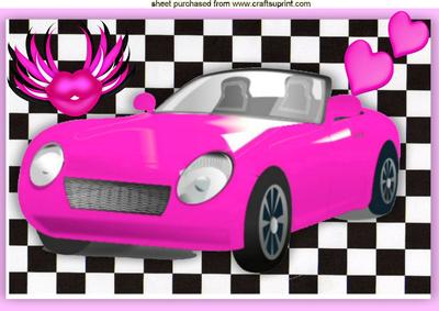 I Love My Pink Sports Car, with Hearts and Lips A4