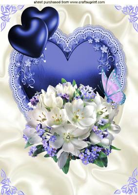 Heart Balloons with Flowers and Butterflies on Blue Heart