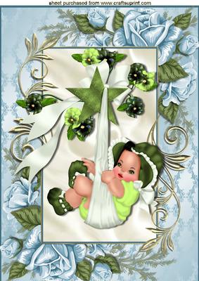 Baby Boy in Green with Rose Frame A4
