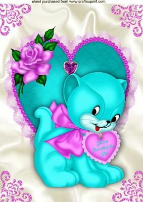 You're Purrfect for Me, Cute Kitty with Rose A4