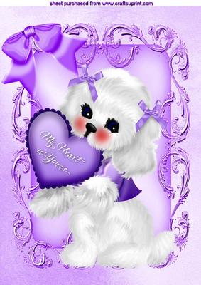 Cute Little Puppy with Purple Bow A4