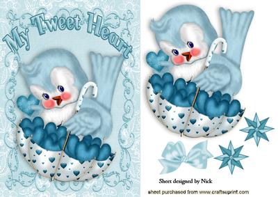 Luv Bird with Blue Hearts and Parasol