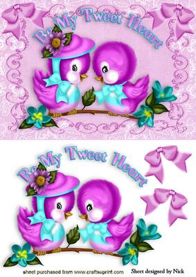 Cute Pair of Pink Luv Birds with Bows