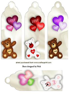 Luv U Teddy Bears with Heart Balloons Bookmarks