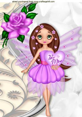 Be Mine! Little Pink Rose Fairy with Heart A4