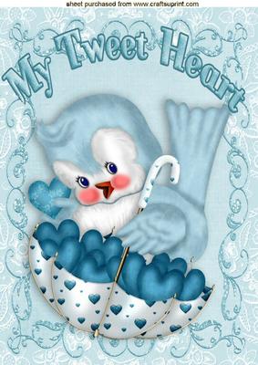 Luv Bird with Blue Hearts and Parasol A4