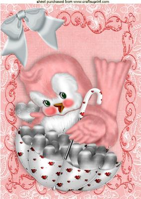 Peach Luv Bird with Silver Bow and Hearts A4
