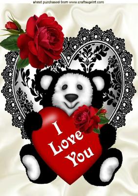 Black/white Panda with Big Red Rose and Heart A4