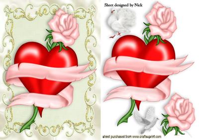 Heart Entwined with Bows and Pink Rose