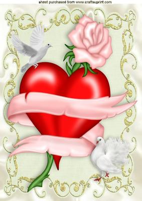 Heart Entwined with Bows and Pink Rose A4