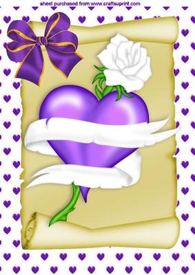 Purple Heart Entwined with Purple Bow on a Scroll A4