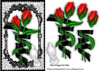 Red Roses Entwined with Black Ribbon in Lace Frame