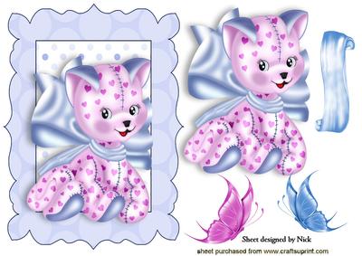 Cute Little Love Kitty with Butterflies & Hearts