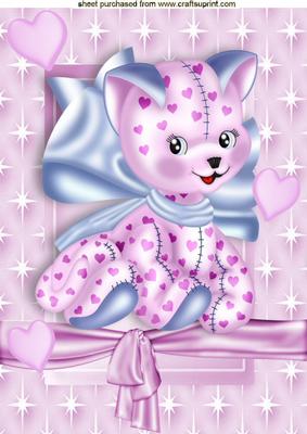 Cute Little Love Kitty with Hearts in Star Frame A4