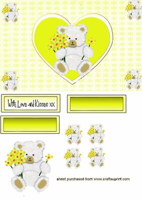 Cute Little White Bear with Flowers in Yellow Heart