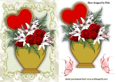 Heart with Red Rose Bouquet & Butterflies
