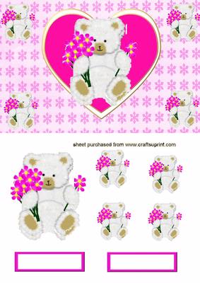 Cute Little White Bear with Flowers in Hot Pink Heart