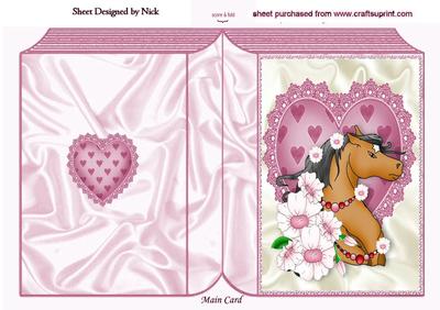 Pretty Horse with Flowers on Lace Heart Folded Book