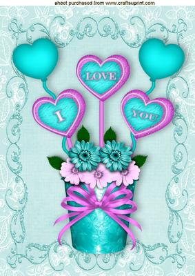 I Love You Hearts with Flower Pot A4
