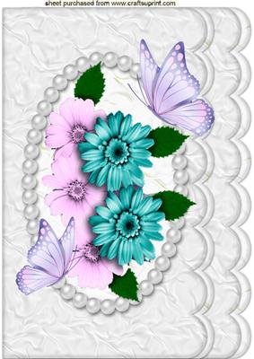 Pretty Flowers in Pearl Frame with Butterflies A4