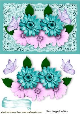 Pretty Flower Arrangement with Butterflies on Lace